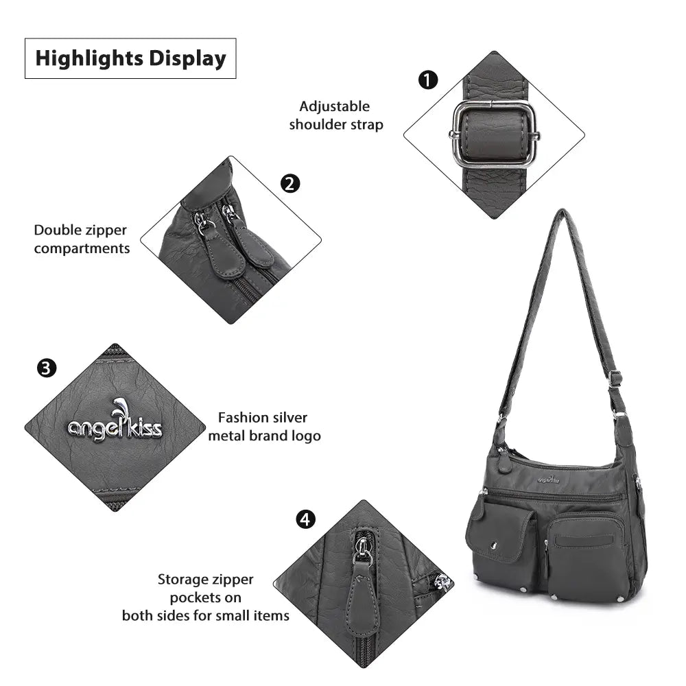 Small Plaid Washed PU Leather Multi-Pocket Crossbody Bag