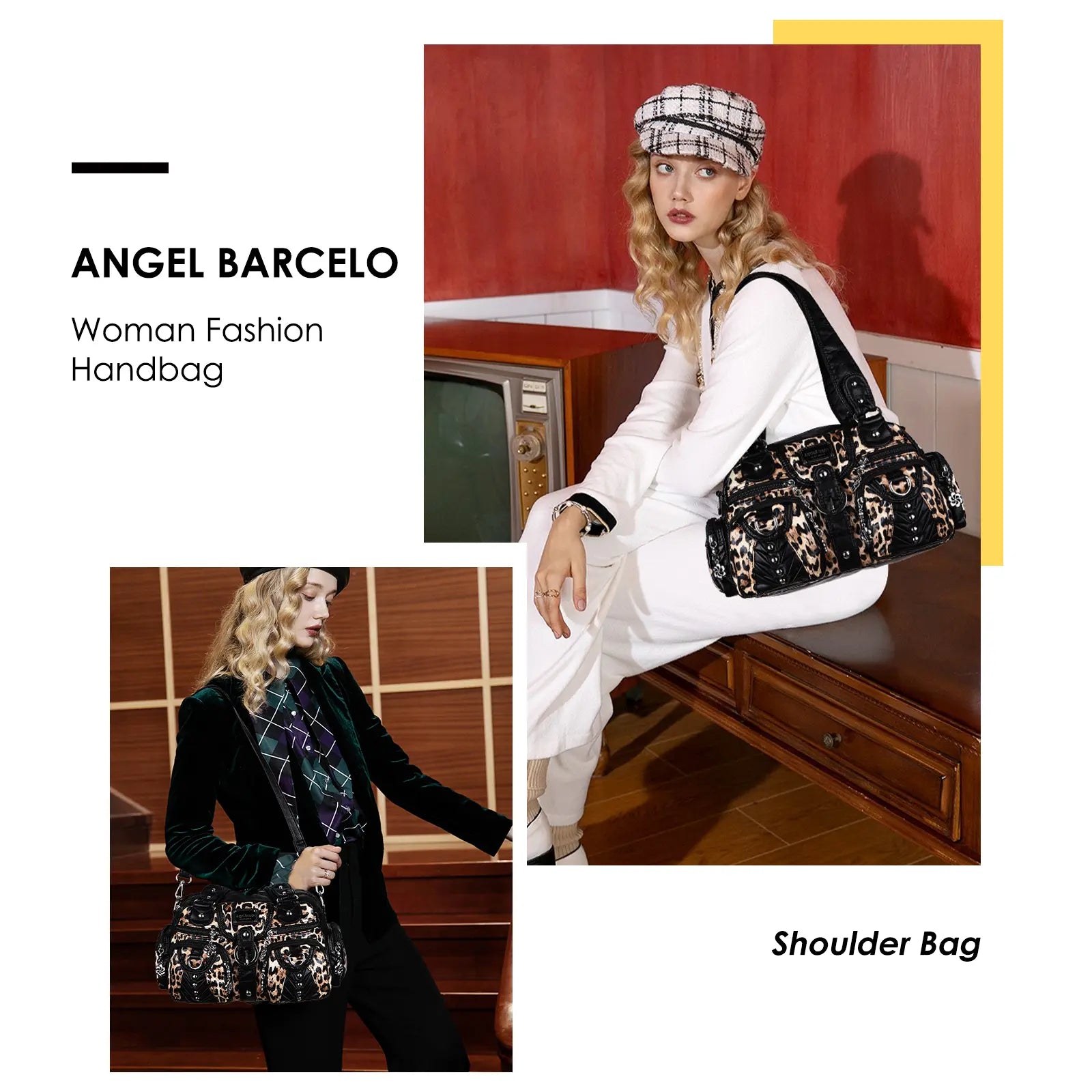 Fashion Multi-Pocket Compartment Leopard Print Handbag