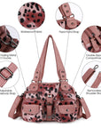 Washed Leather  Leopard print waterproof Handbag Unique Style For Women shoulder bag