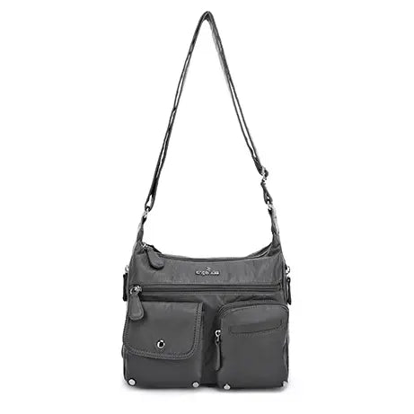 Small Plaid Washed PU Leather Multi-Pocket Crossbody Bag