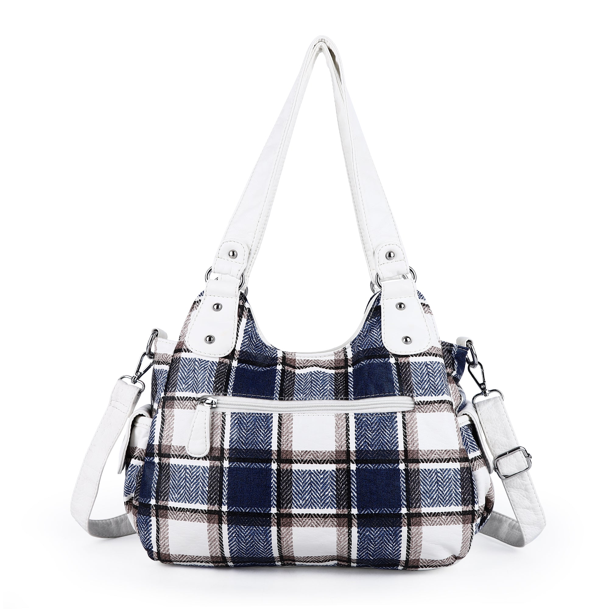 Plaid vintage wash PU leather women&#39;s shoulder bag tote bag