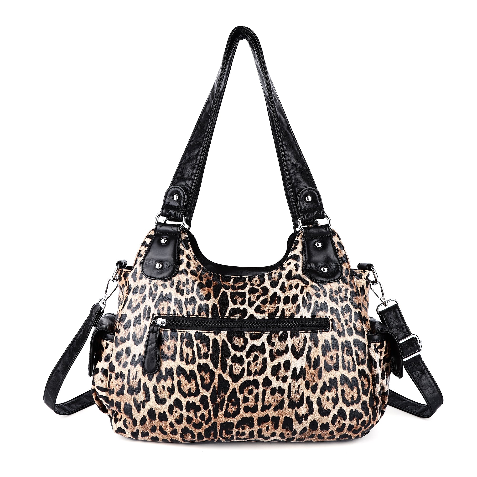 Leopard print wash PU leather women&#39;s shoulder bag tote bag