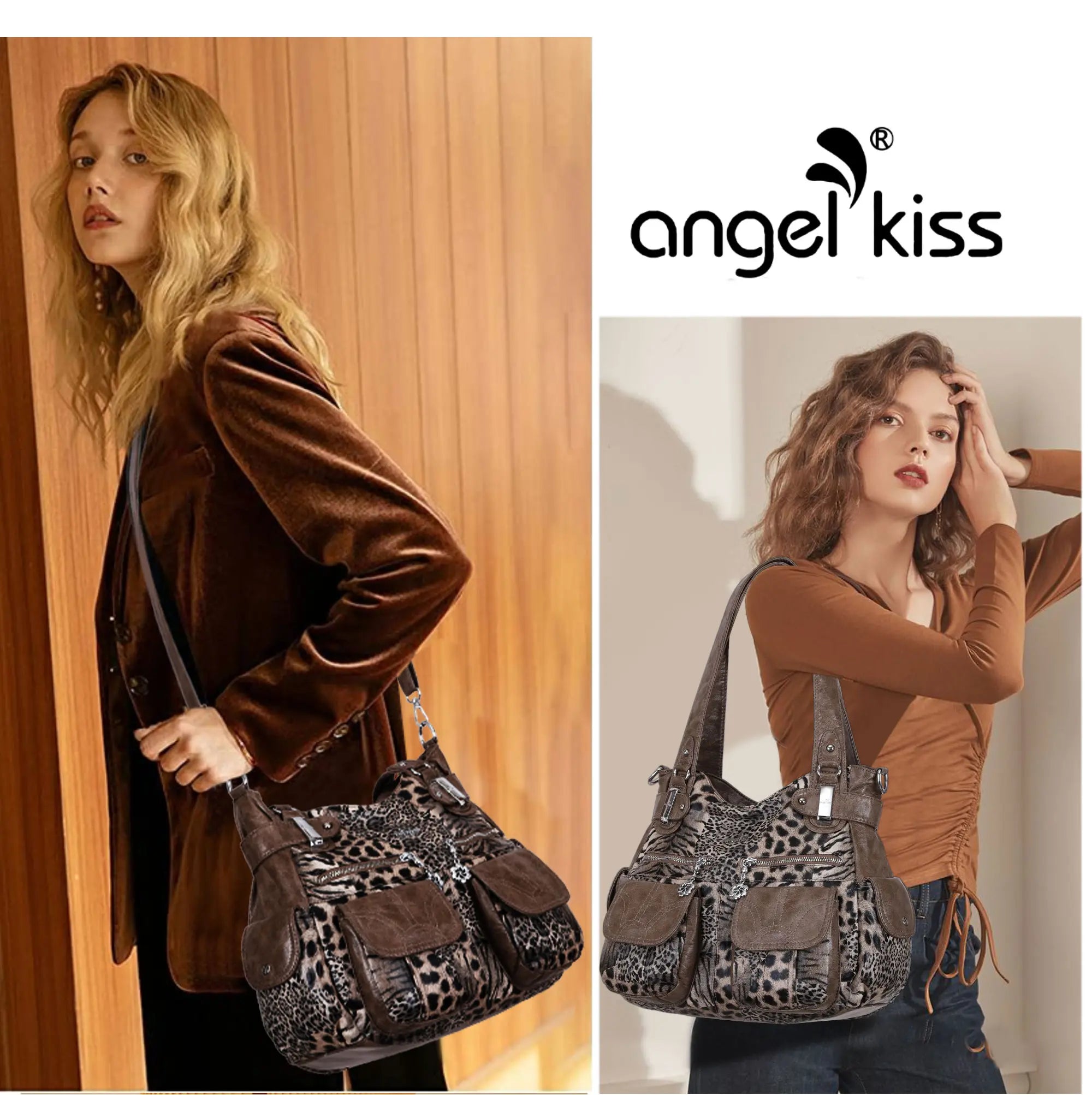 Angel Kiss Large Hobo Purse For Women – Faux Leather Shoulder Bag With Multiple Pockets (Tie Dye Black)