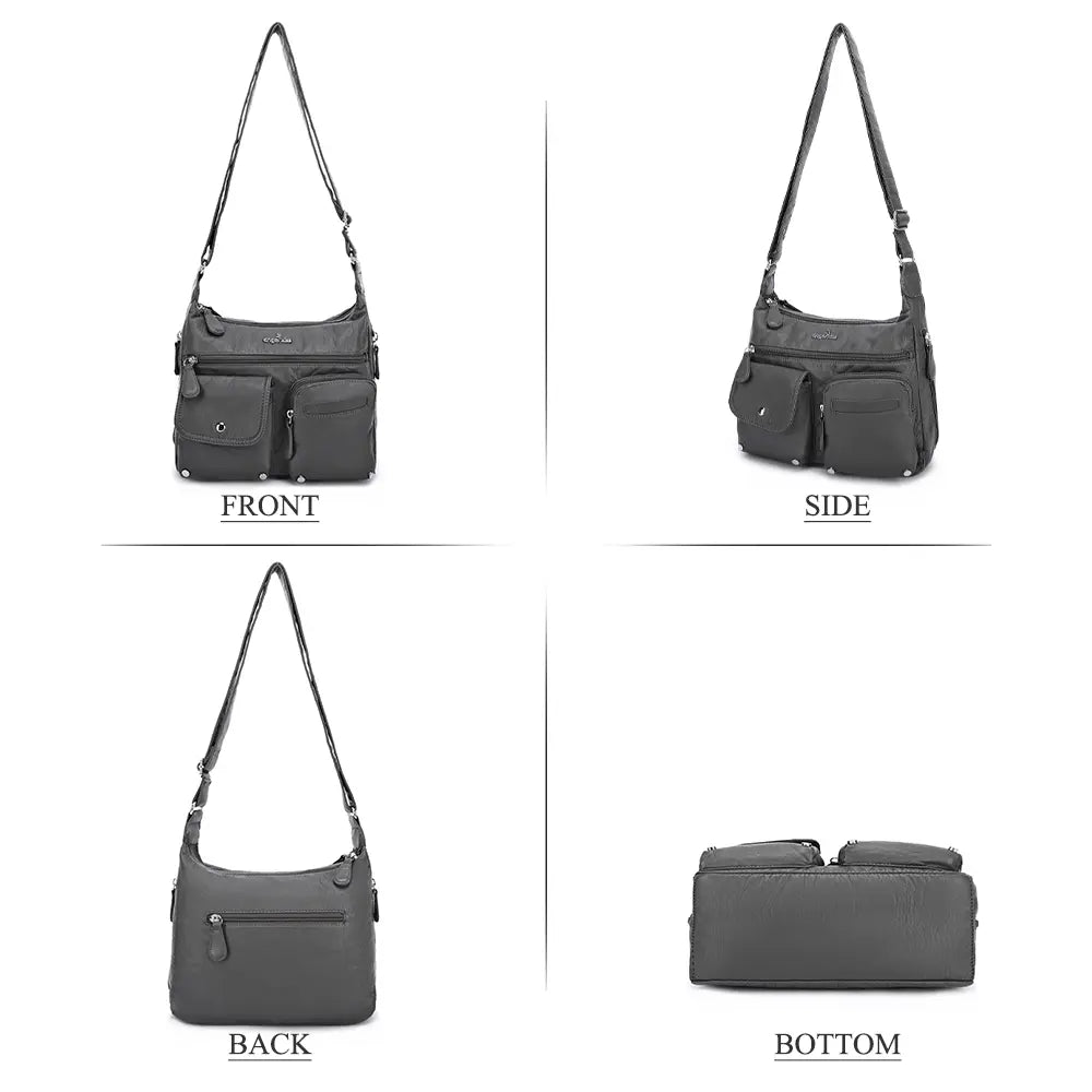 Small Plaid Washed PU Leather Multi-Pocket Crossbody Bag