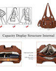 Women Shouder Handbag of Washed PU with Multi-pockets