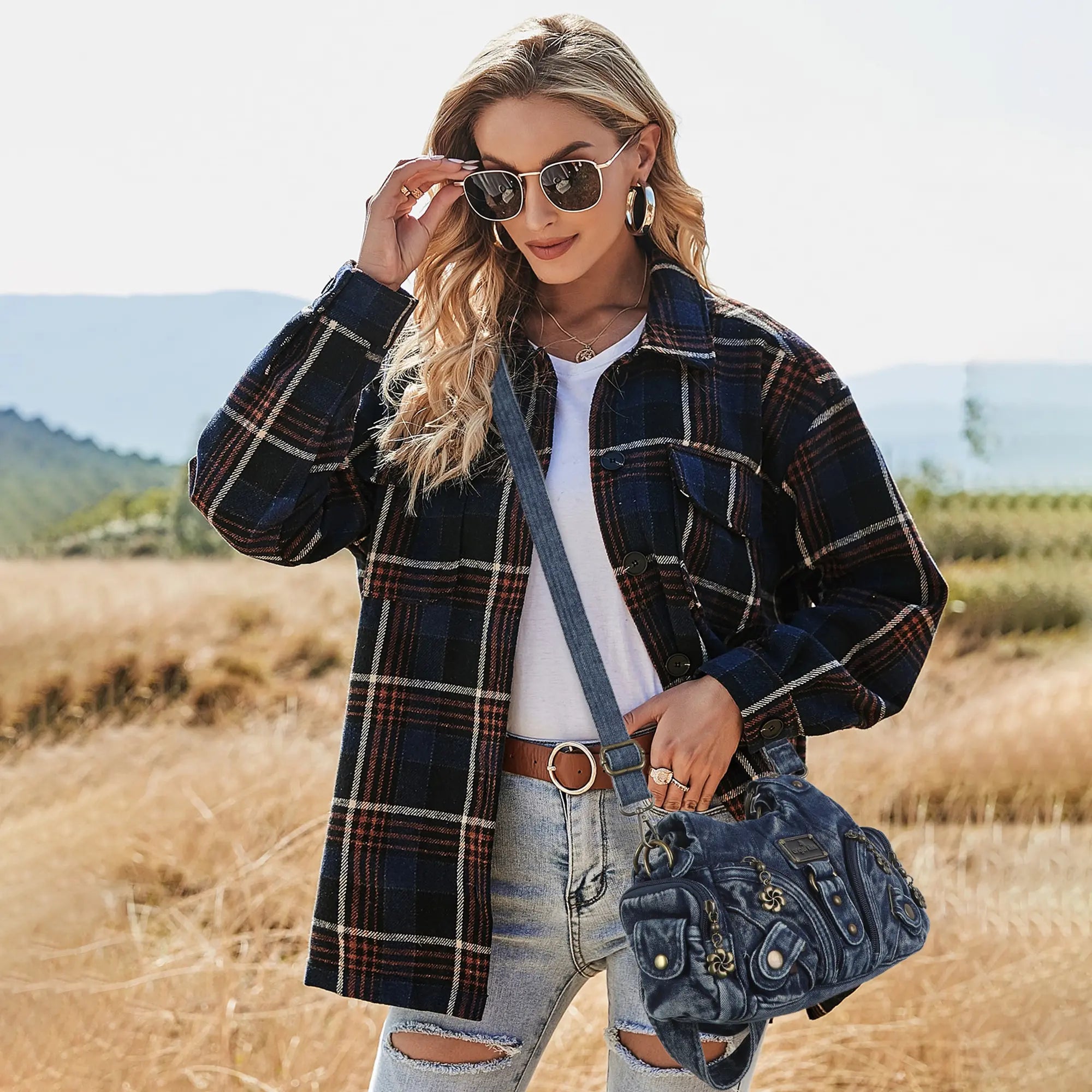 Vintage Denim Crossbody Wallet &amp; Pures