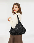 Women Large capacity hobo  Handbag Washed PU Leather