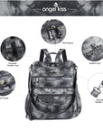 Multi-functional wash pu leather tie-dye backpack