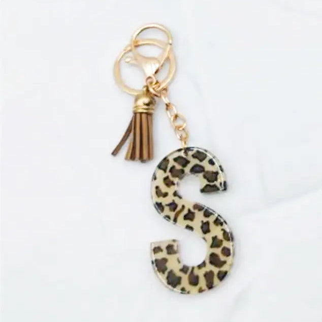 Leopard Print Letter "S" Keychain Charm｜Tassel Accent｜Trendy Bag Accessory