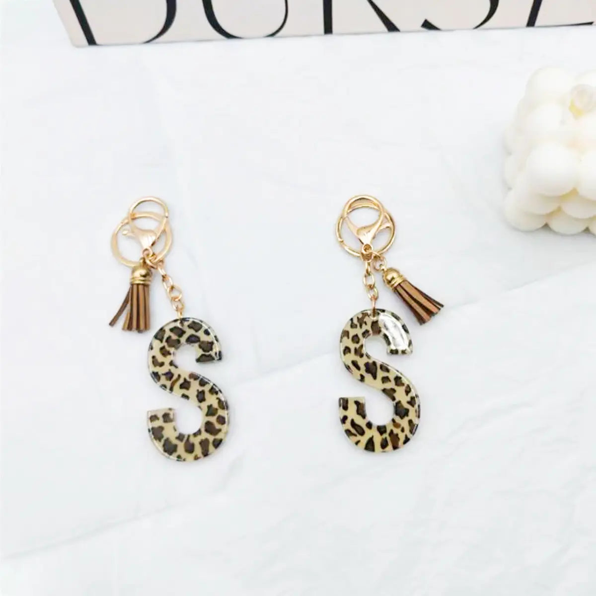 Leopard Print Letter "S" Keychain Charm｜Tassel Accent｜Trendy Bag Accessory