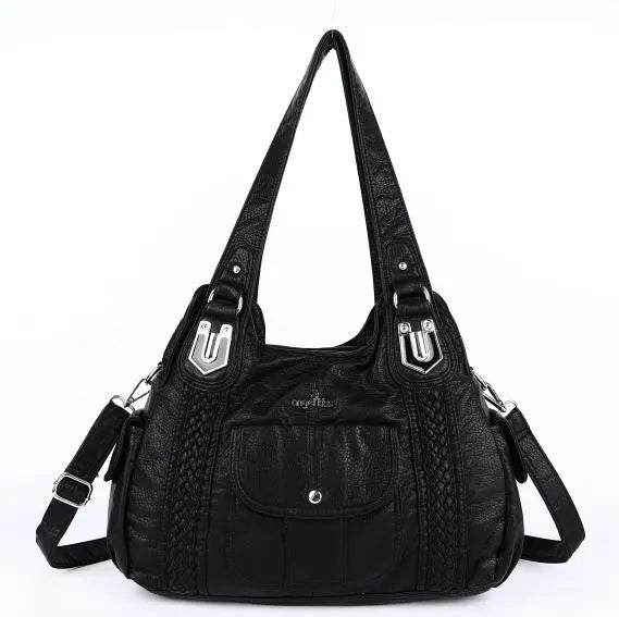 Women’s Vintage Soft PU Leather Shoulder Bag with Braided Details &amp; Multi Pockets