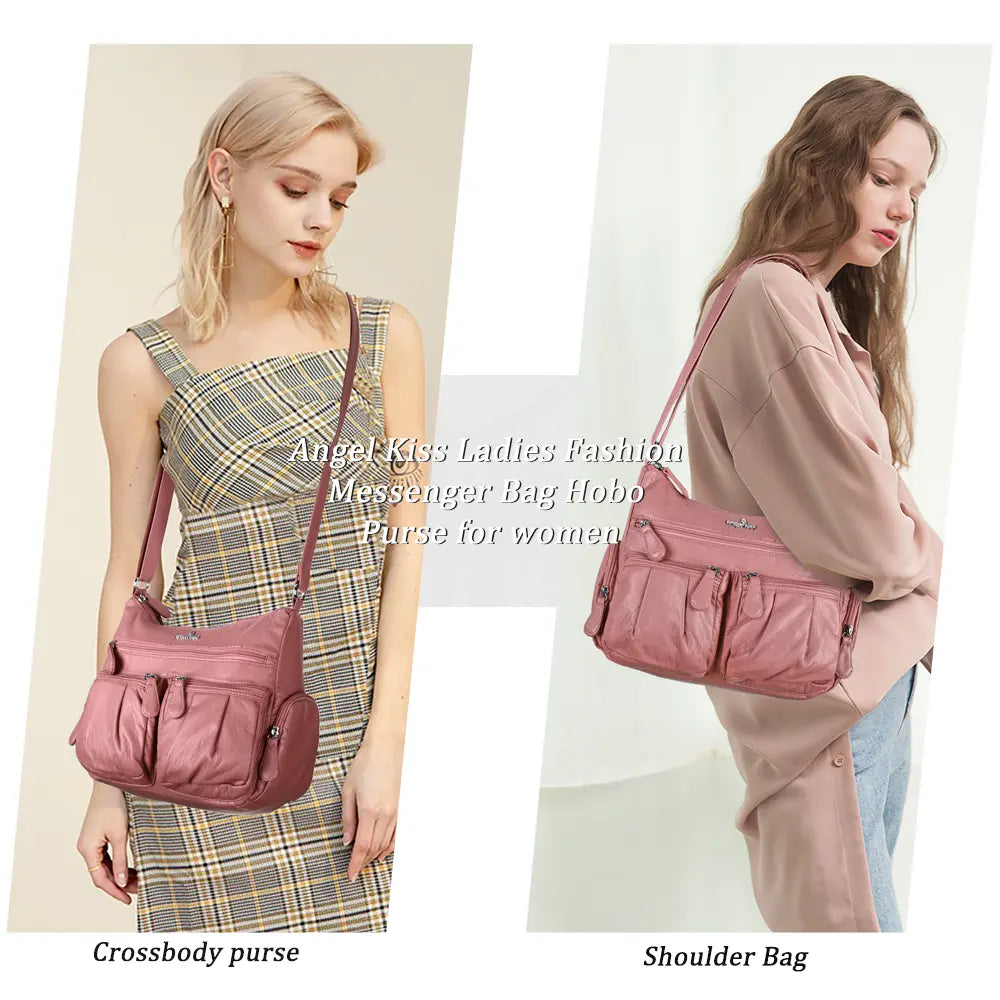 Women's water wash pu leather crossbody bag