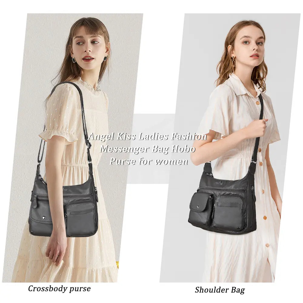 Small Plaid Washed PU Leather Multi-Pocket Crossbody Bag