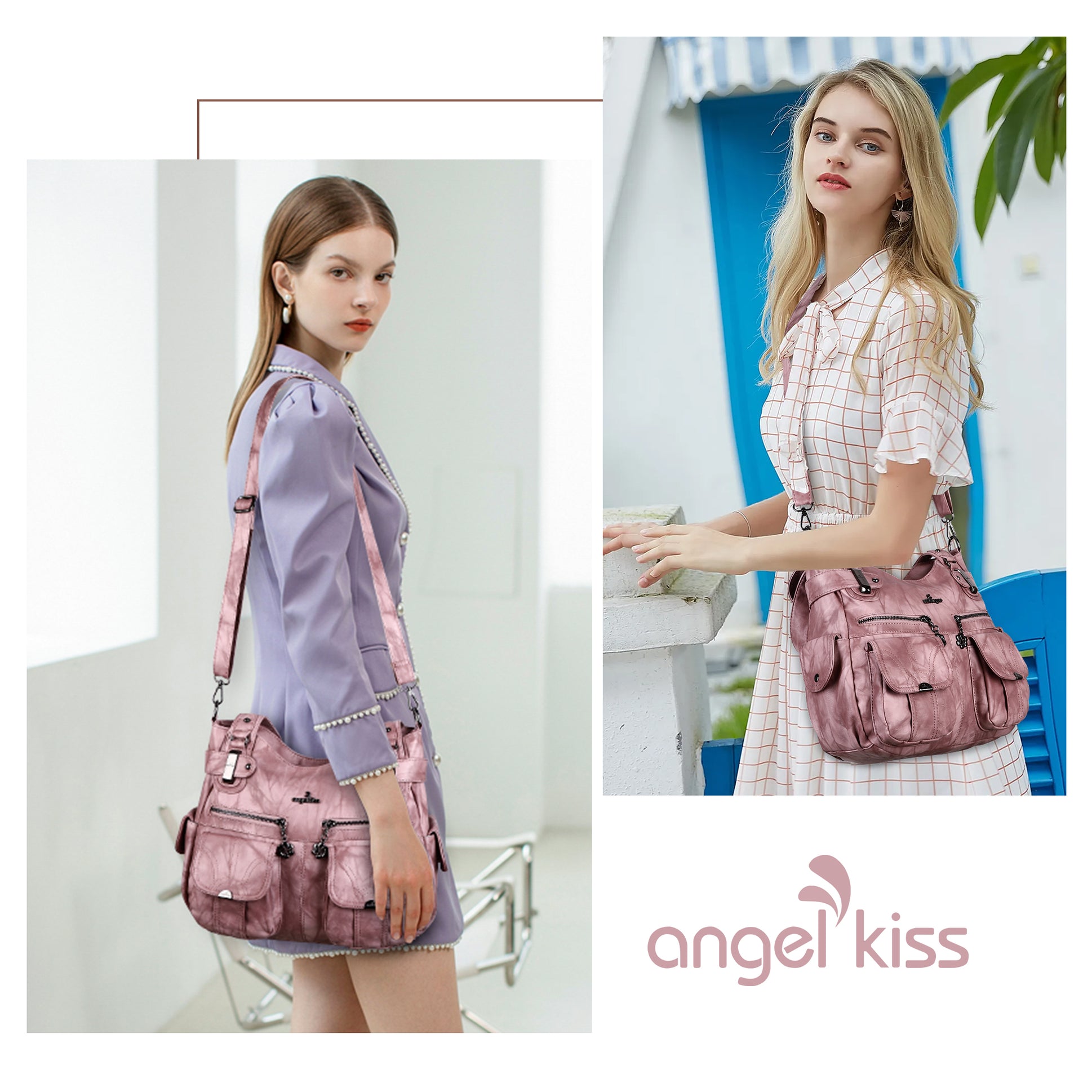 Washed Leather Hobobags Women Shoulder Bags-Angelkiss Bag