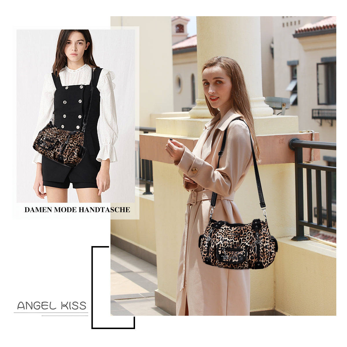● angelie ● TOAST BAG MEDIUM / LEOPARD GRAY vintage do old wash pu leather womens shoulder bag tote bag