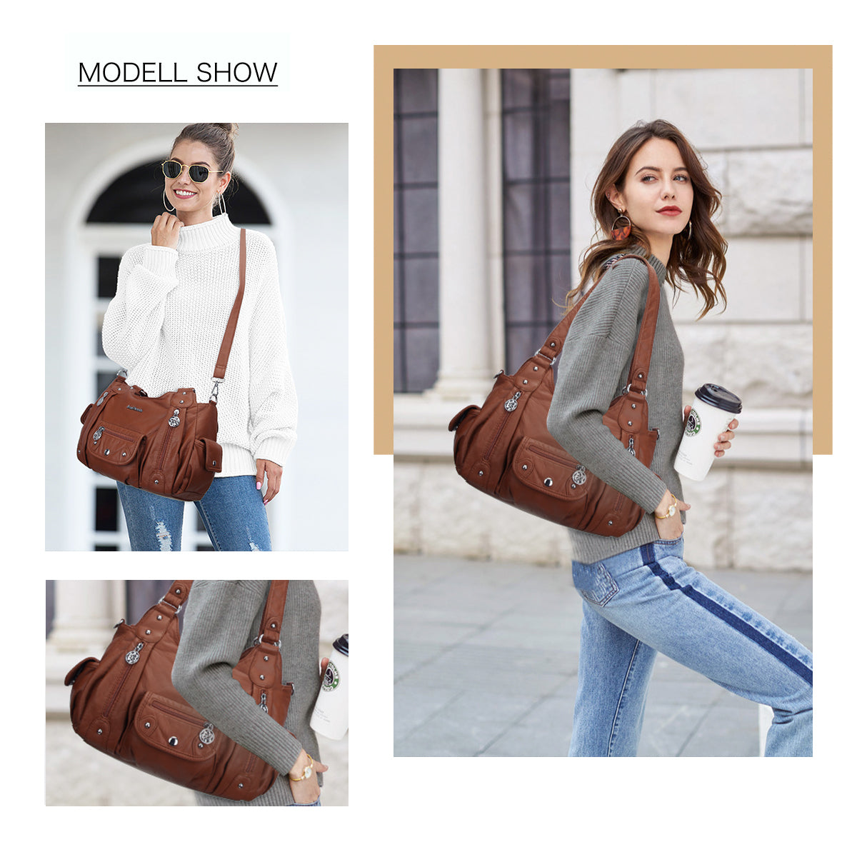 Women Shoulder Bag Handbag of Washed PU Leather