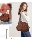 Women Large capacity hobo  Handbag Washed PU Leather