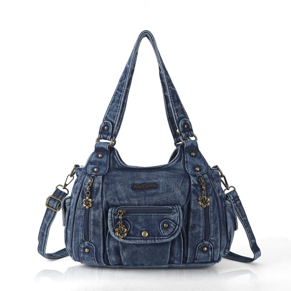 Vintage do old wash PU leather women's shoulder bag tote bag