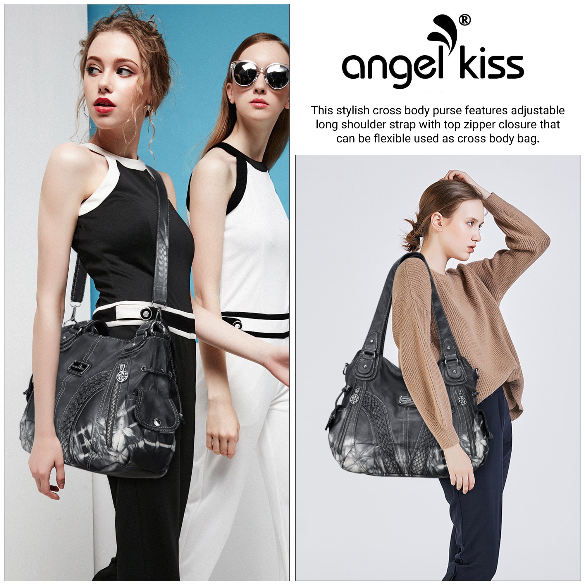 Washed Vegan Leather Multi-Pocket Shoulder & Crossbody Bag