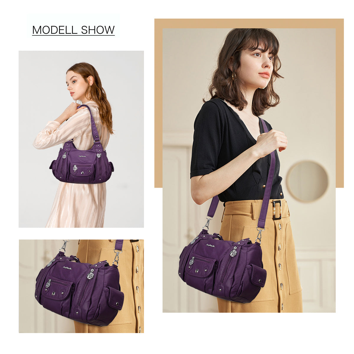 Women Shoulder Bag Handbag of Washed PU Leather