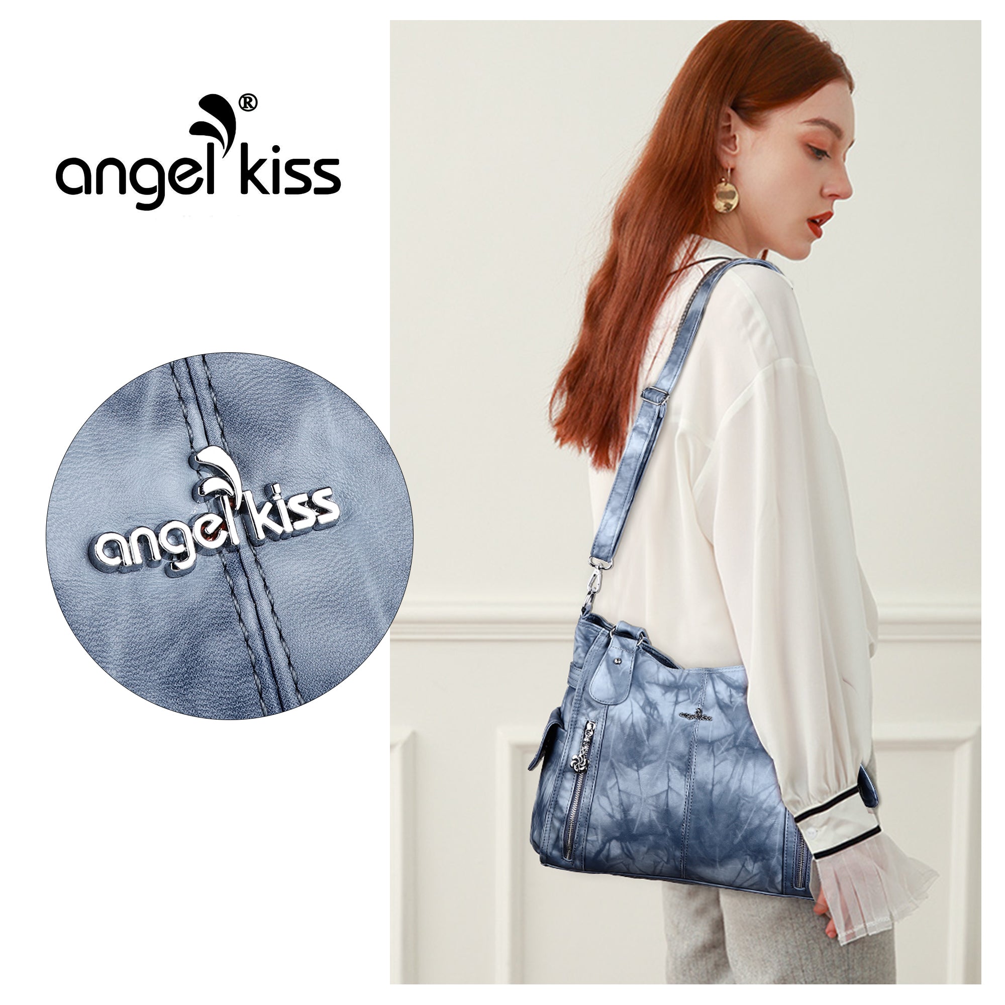 Large Tie-Dye Shoulder Bag with Multi-Pocket Storage – Angelkiss Bag