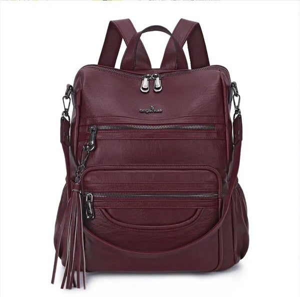 Women's large capacity backpacks for school, pu wash leather