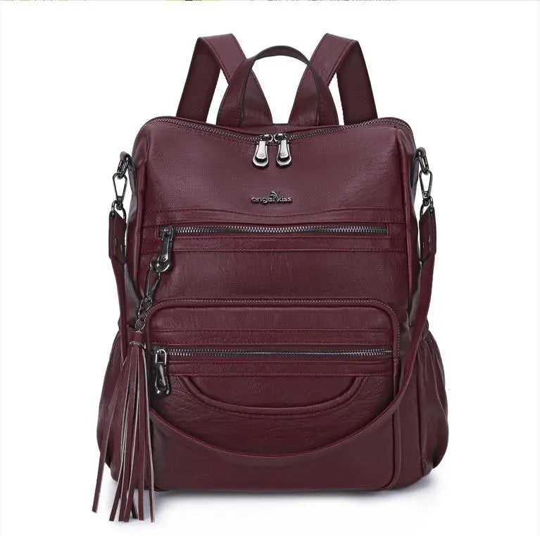Women's large capacity backpacks for school, pu wash leather