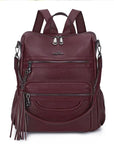 Women's large capacity backpacks for school, pu wash leather