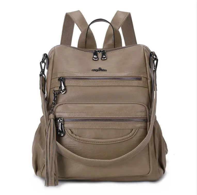 Women's large capacity backpacks for school, pu wash leather