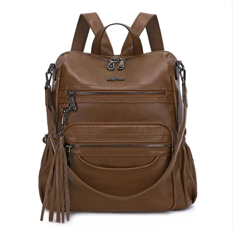 Women's large capacity backpacks for school, pu wash leather