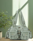 Layered Multi-Pocket Shoulder Bag with Buckle Details