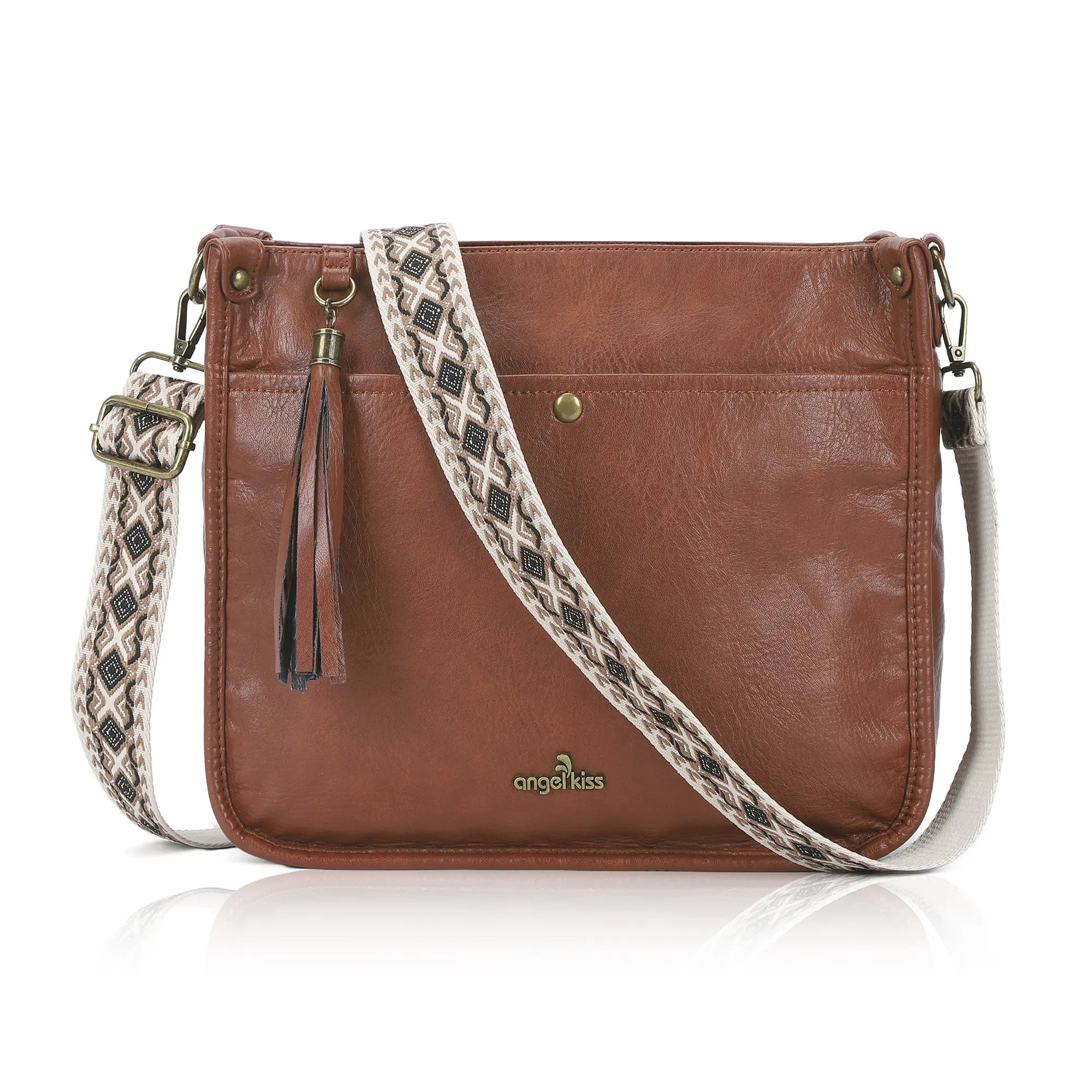 Vegan Leather Tassel Crossbody Bag with Dual Straps