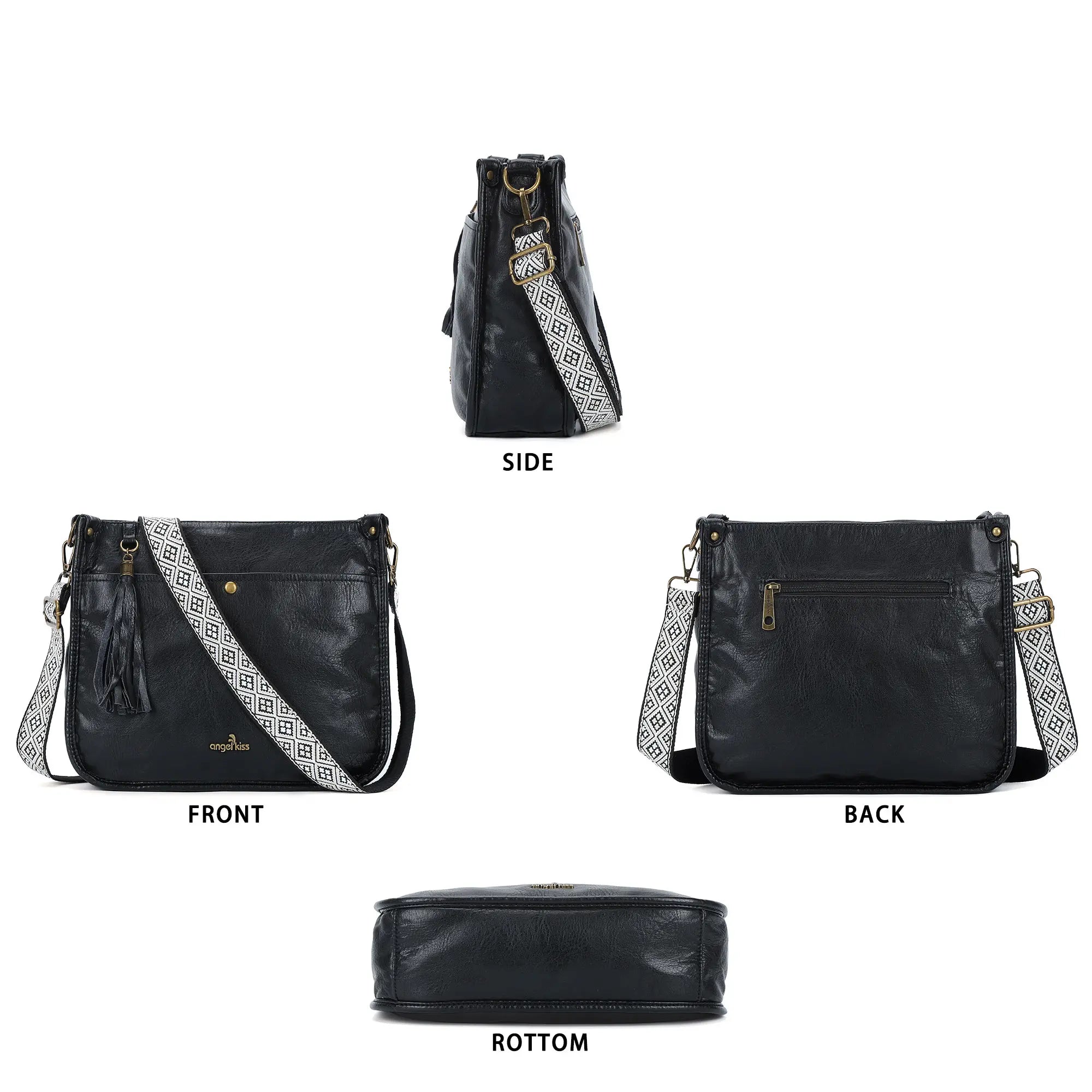 Vegan Leather Tassel Crossbody Bag with Dual Straps