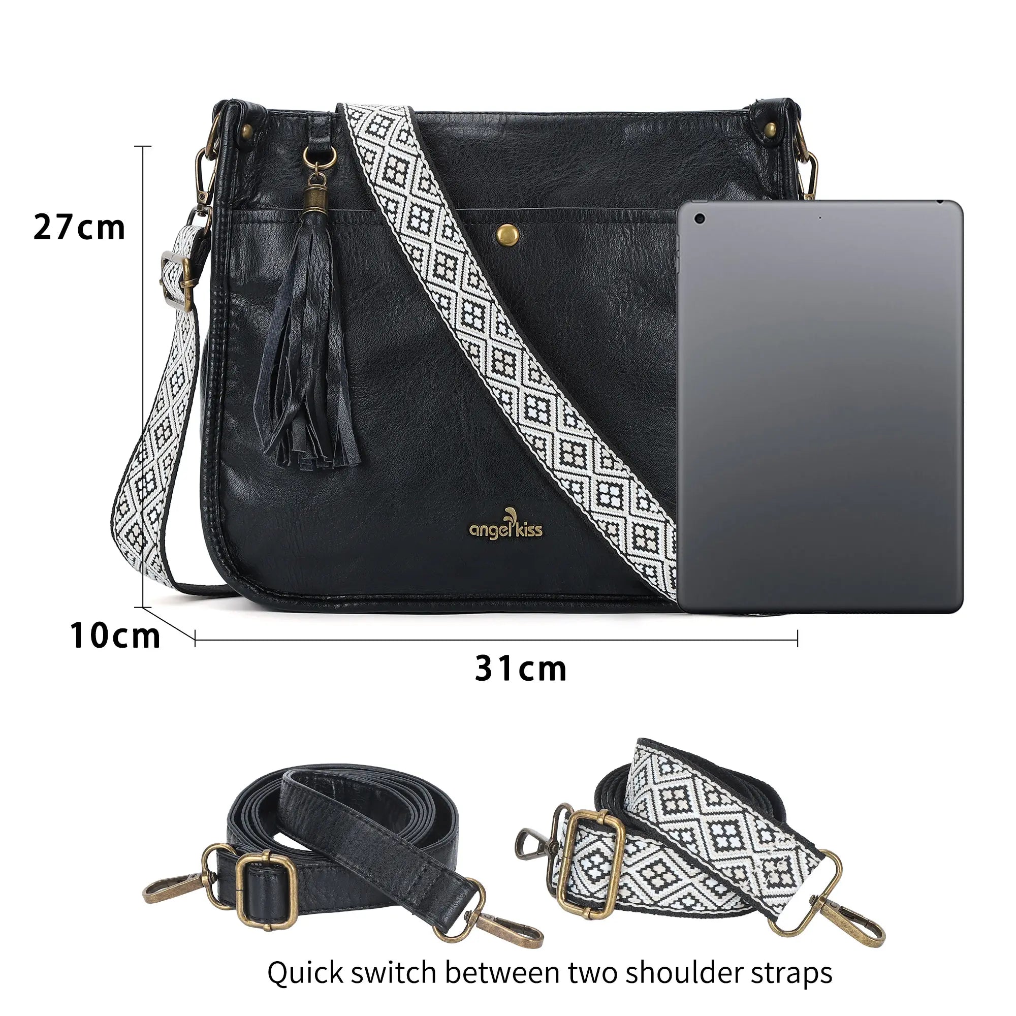 Vegan Leather Tassel Crossbody Bag with Dual Straps