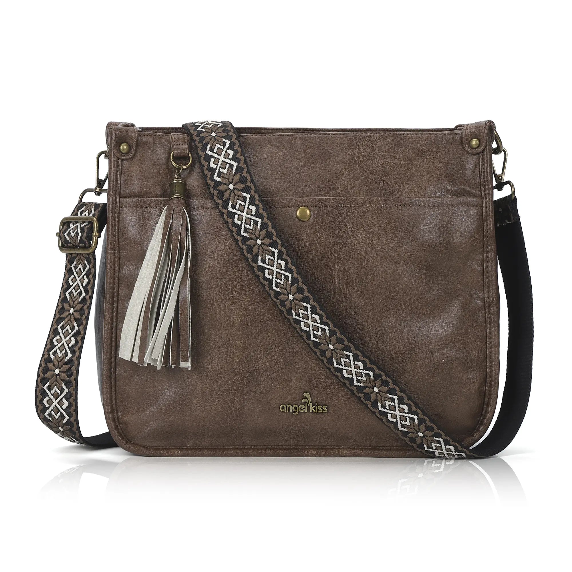 Vegan Leather Tassel Crossbody Bag with Dual Straps