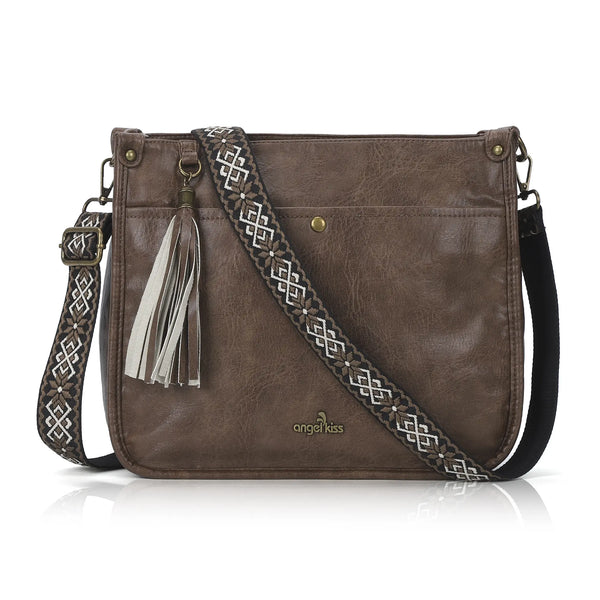 Vegan Leather Tassel Crossbody Bag with Dual Straps