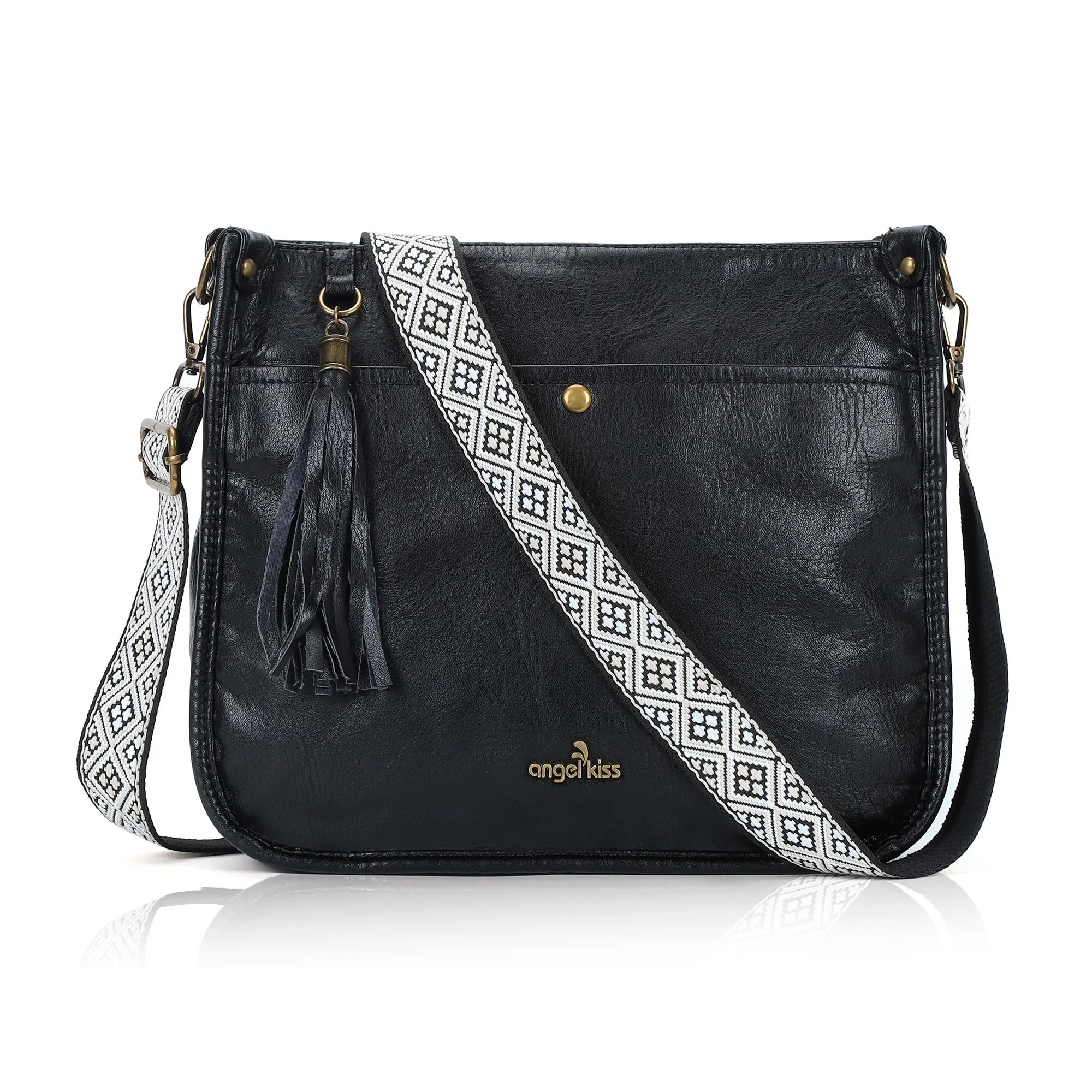 Vegan Leather Tassel Crossbody Bag with Dual Straps