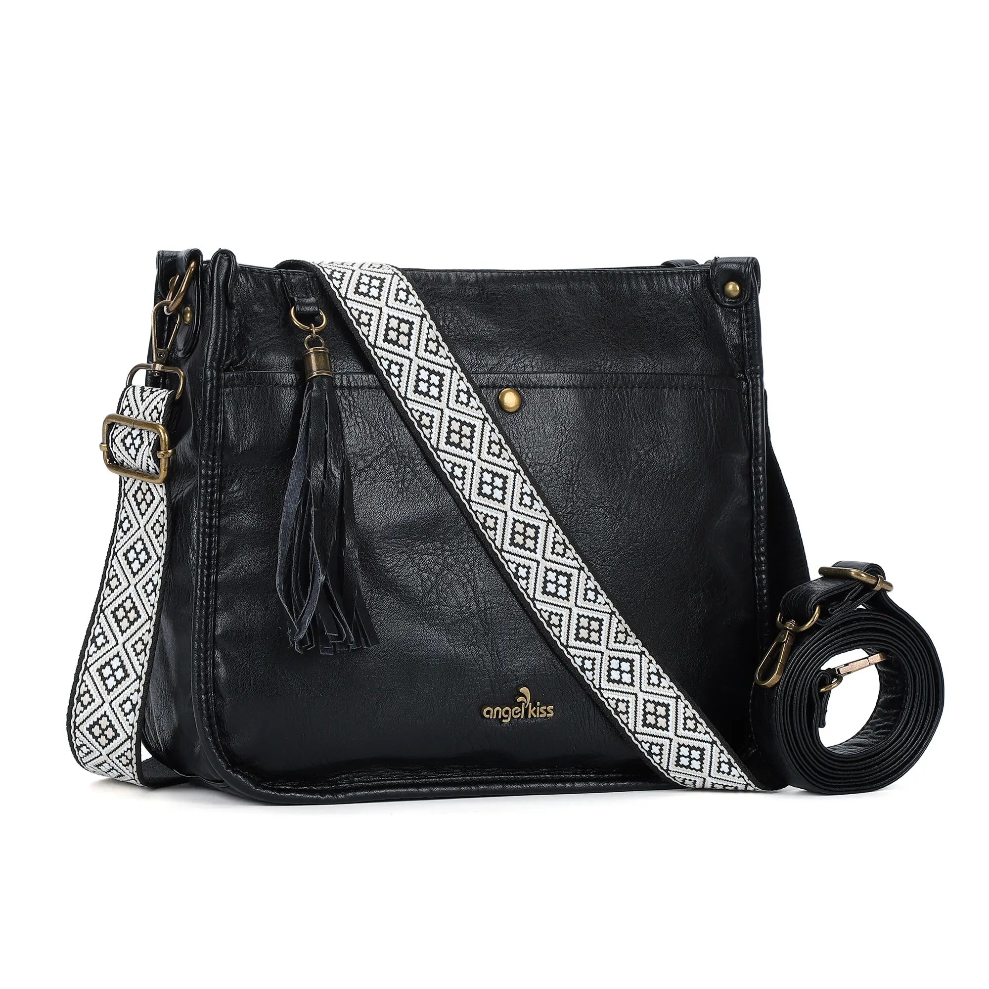 Vegan Leather Tassel Crossbody Bag with Dual Straps