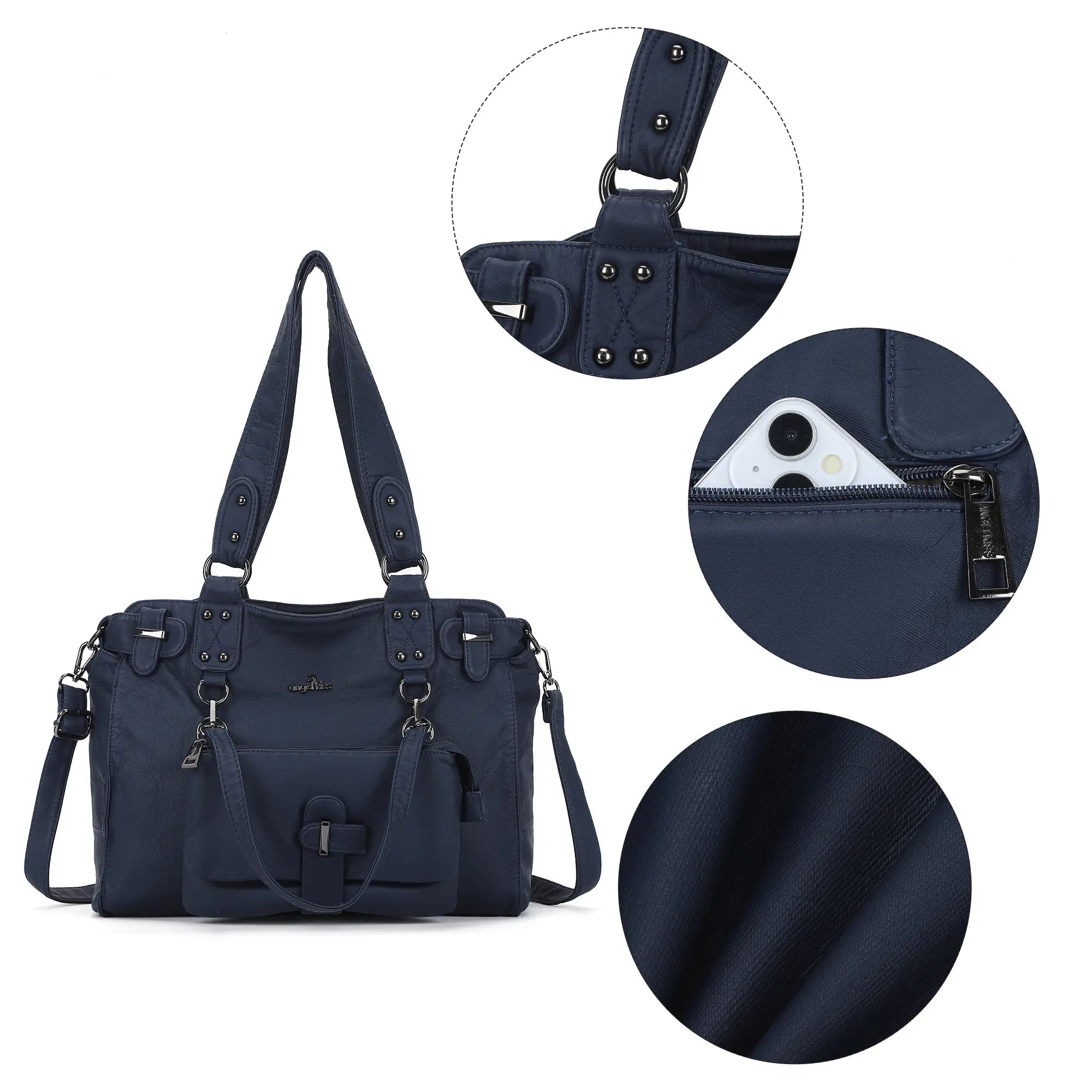 Large-Capacity Multi-Pocket Vegan Leather Tote Bag