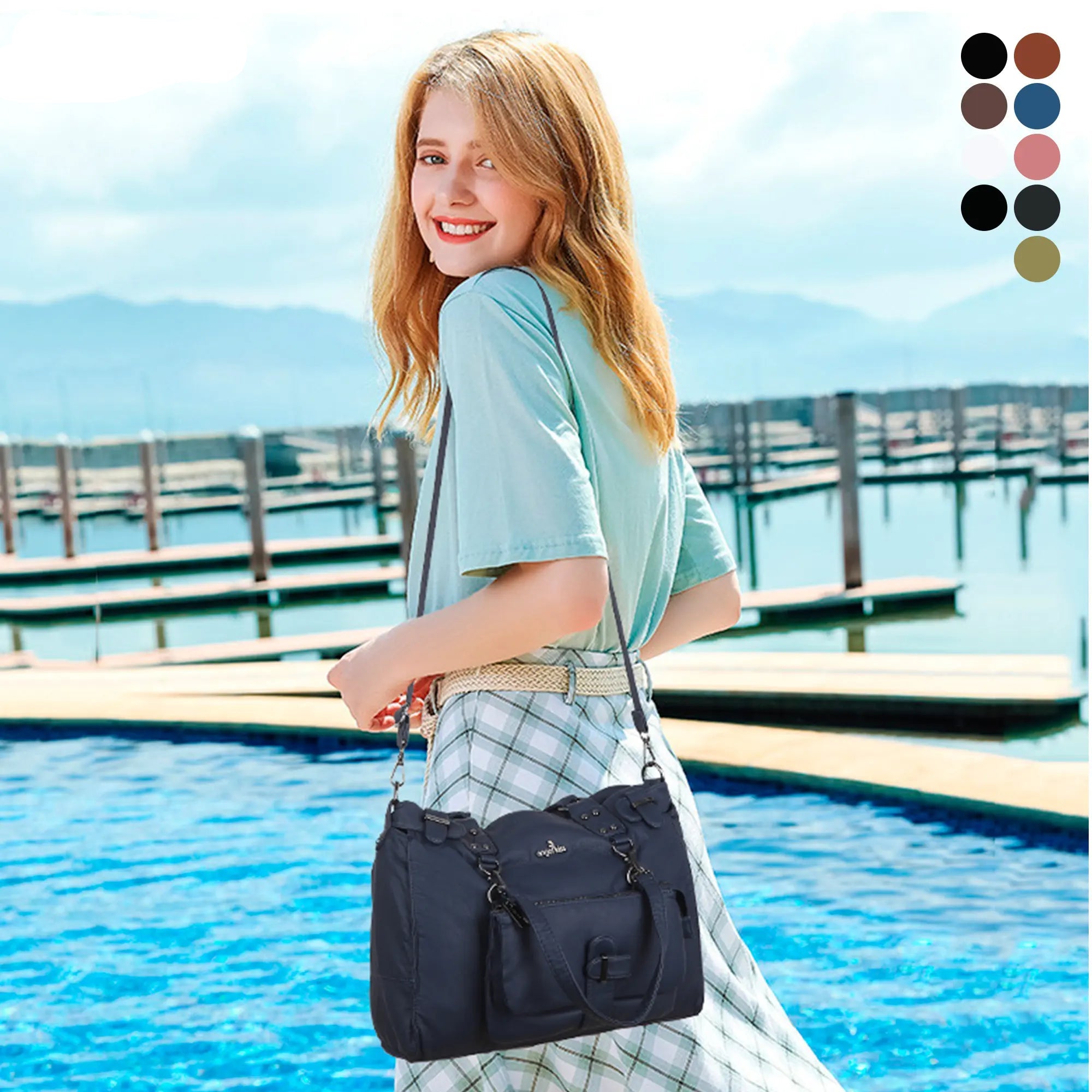 Large-Capacity Multi-Pocket Vegan Leather Tote Bag