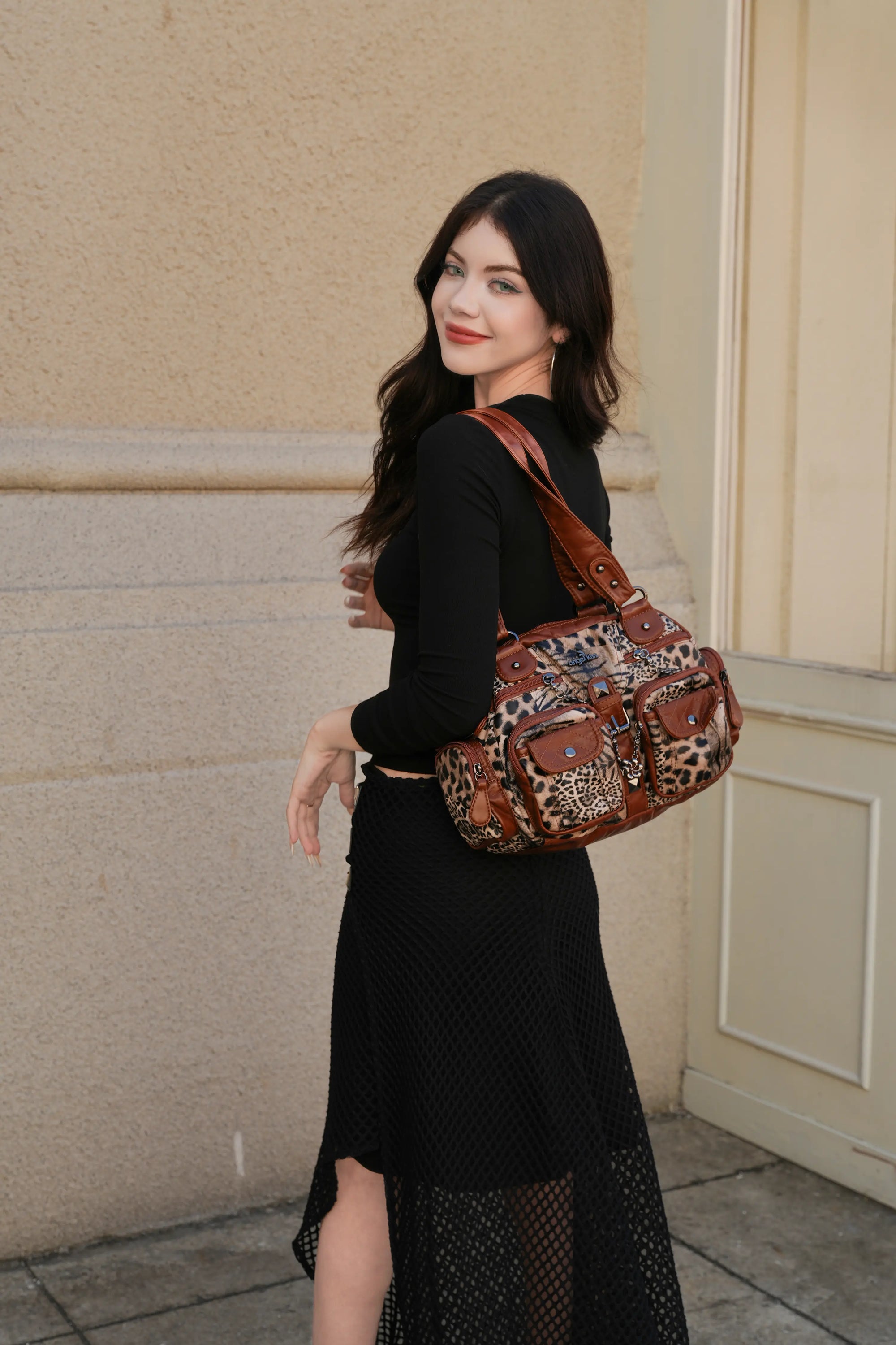 Washed Leather  Leopard print waterproof Handbag Unique Style For Women shoulder bag