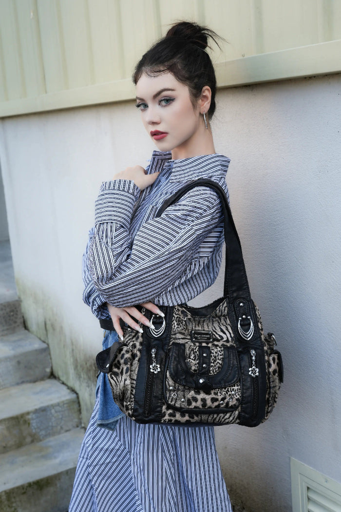 Tote solid color retro tie-dye spacious unique texture of the wandering bag