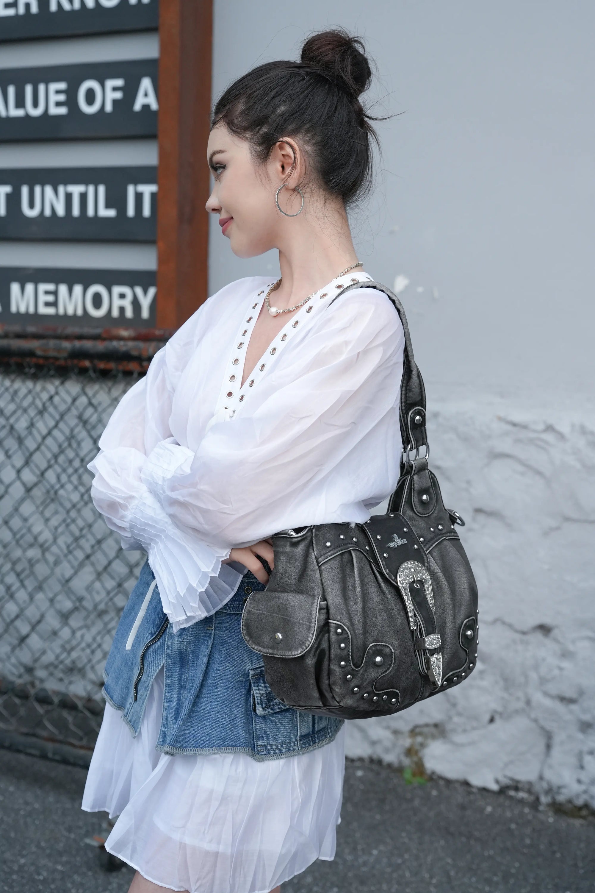 Ladies exquisite chic denim handbag satchel | Angel kiss