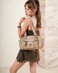 Tie-Dye Multi-Pocket Shoulder Tote Bag with Studded Zipper Details