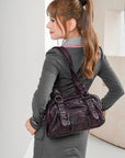 Tie-Dye Multi-Pocket Shoulder Tote Bag with Studded Zipper Details