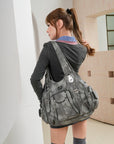 Tie-Dye Hobo Shoulder Bag with Rivet Strap Details