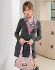 Retro Trend Patchwork Leopard Print Vegan Leather Shoulder Tote Bag