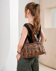 Tie-Dye Multi-Pocket Shoulder Tote Bag with Studded Zipper Details