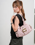 Retro Trend Patchwork Leopard Print Vegan Leather Shoulder Tote Bag
