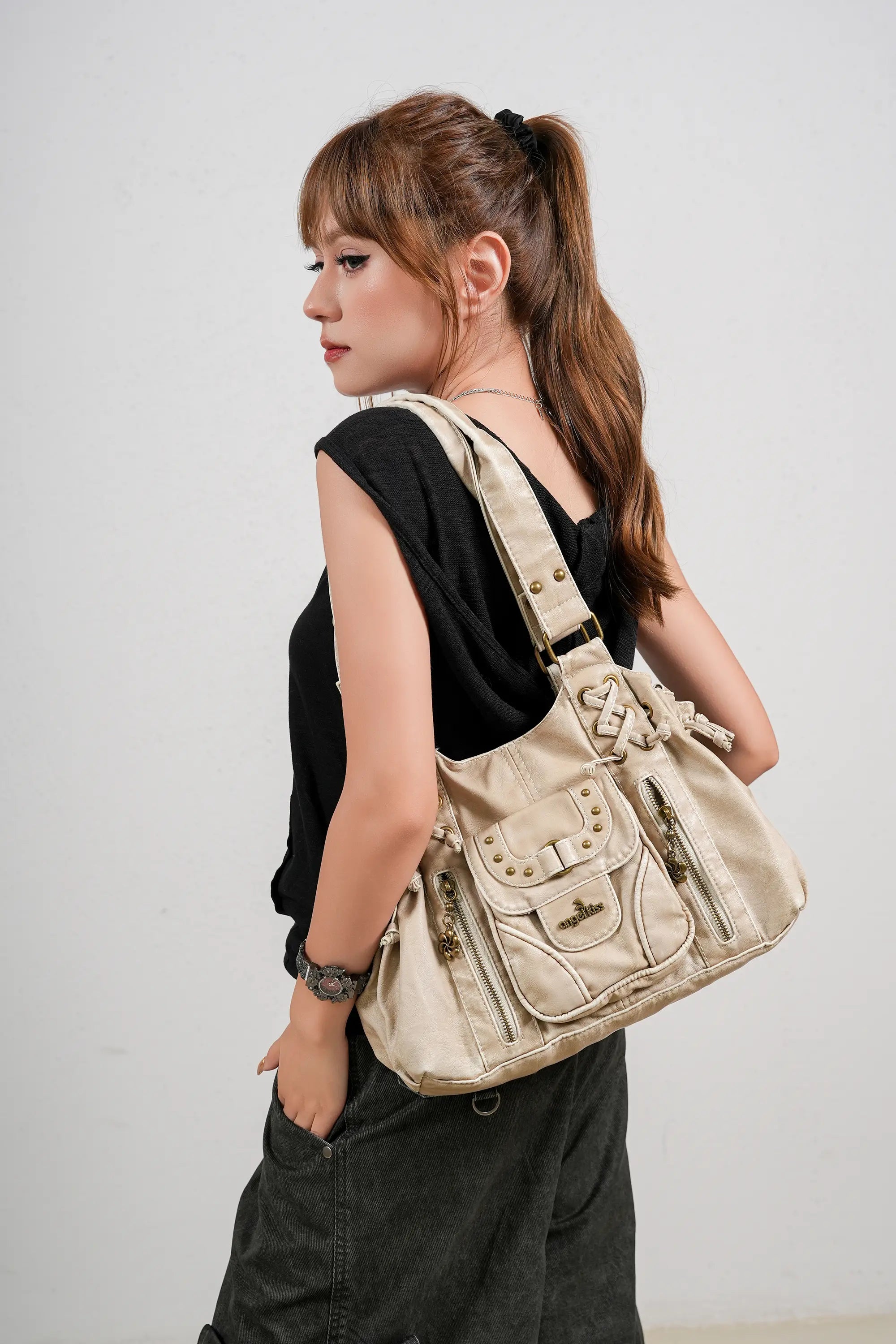 Vintage Multi-Pocket Satchel &amp; Crossbody Bag